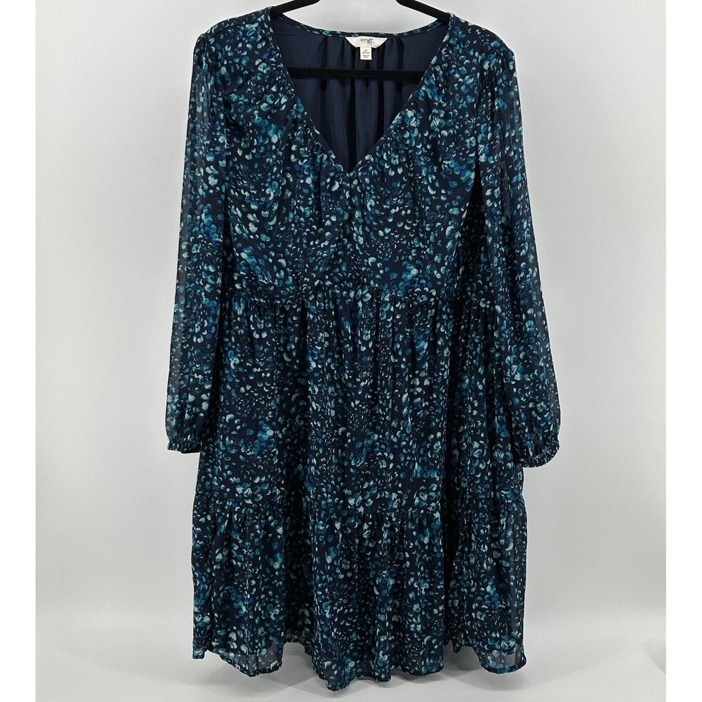 Terra &‎ Sky Mini Peasant Dress Turquoise Blue Long Sleeve Tiered 1X NWT Cottage